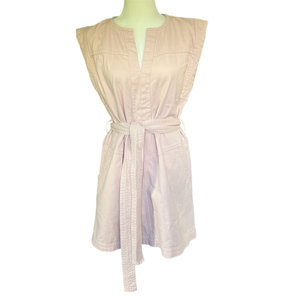 BANANA REPUBLIC Split Neck Belted Dress 100% Cotton Blush Pink Size Small